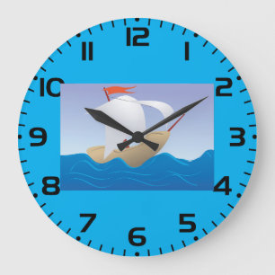 Reloj Redondo Grande Barco de maní caprichoso Minimalista barco de vela