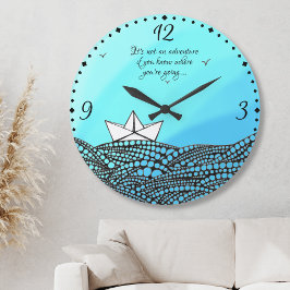 Reloj Redondo Grande Barco de papel con lápiz | palabras motivacionales