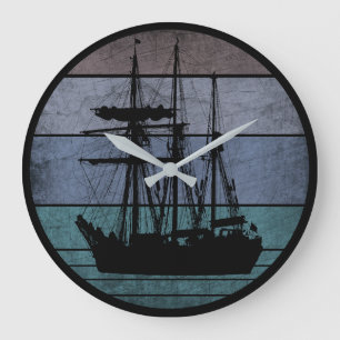 RELOJ REDONDO GRANDE BARCO DE PESCA DE VINTAJE DE MODA