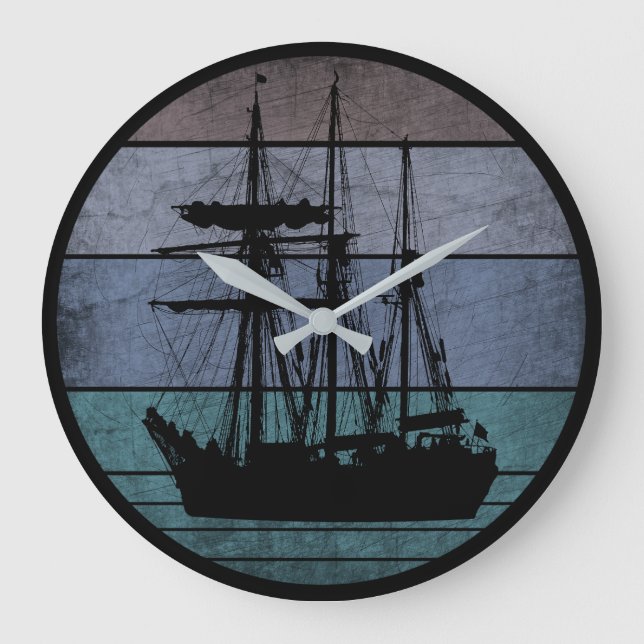 RELOJ REDONDO GRANDE BARCO DE PESCA DE VINTAJE DE MODA (Anverso)