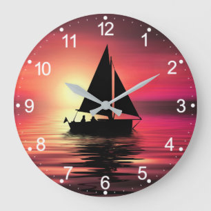 Reloj Redondo Grande Barco de vela al atardecer en el mar Diseño de art