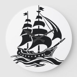 Reloj Redondo Grande Barco de Vela de Sombra – Ilustración Oceánica Vin