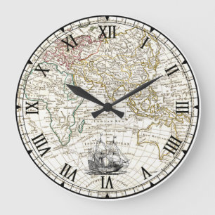 Reloj Redondo Grande Barco de vela Galleon ~ 1789 Mapa del Hemisferio O