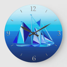 Reloj Redondo Grande Barco de vela geométrico moderno / yate, azul coba