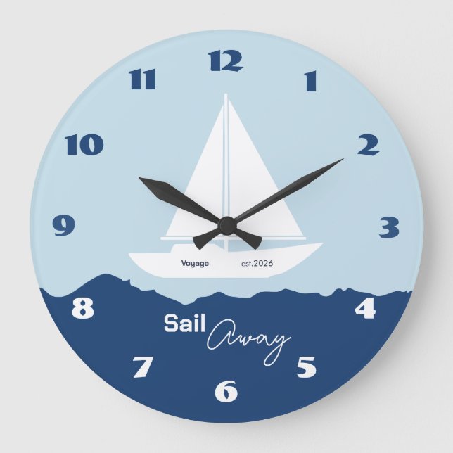 Reloj Redondo Grande Barco de vela náutico (Anverso)