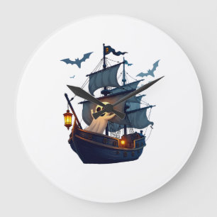 Reloj Redondo Grande Barco Fantasma Pirata � Camiseta de Halloween de T