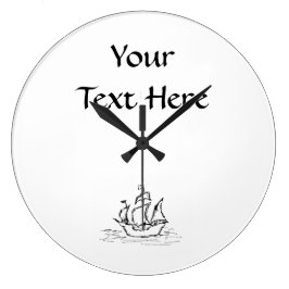 Reloj Redondo Grande Barco pirata. Blanco y negro.