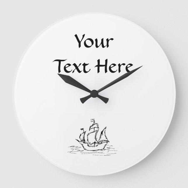 Reloj Redondo Grande Barco pirata. Blanco y negro. (Anverso)