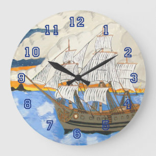Reloj Redondo Grande Barco pirata en el mar