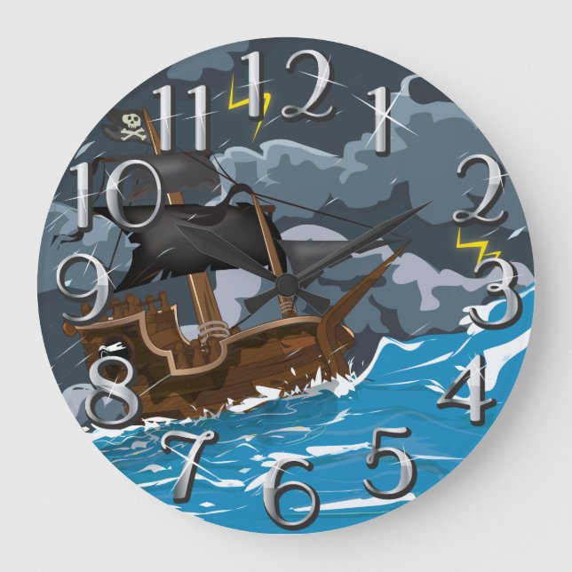 Reloj Redondo Grande Barco pirata en tormenta (Anverso)