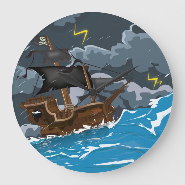 Reloj Redondo Grande Barco pirata en tormenta (Anverso)