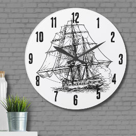 Reloj Redondo Grande Barco pirata nautical blanco simple