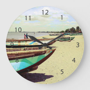 Reloj Redondo Grande Barcos en playa tropical