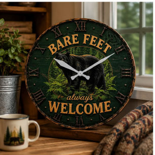 Reloj Redondo Grande Bare Feet Always Welcome Rustic Bear Cabin
