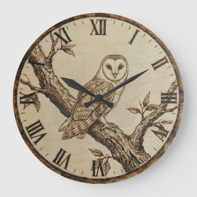Reloj Redondo Grande Barn Owl Wooden Wall Clock (Anverso)