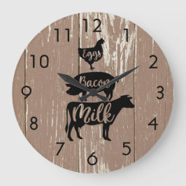 Reloj Redondo Grande Barnboard Weathered Huevos Bacon Milk Animales