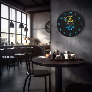 Reloj Redondo Grande Barra de café personalizada de Neon Rótulo