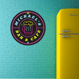 Reloj Redondo Grande Barra de café personalizada de Neon Rótulo