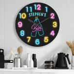Reloj Redondo Grande Barra de cerveza personalizada Bright Neon<br><div class="desc">Bright Neon Personalizado Beer Bar Gran Reloj</div>