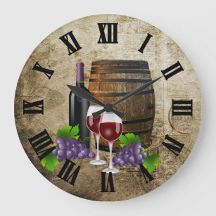 Reloj Redondo Grande Barril de vino y gafas