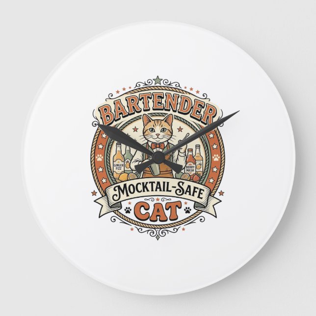 Reloj Redondo Grande Bartender Mocktail-Safe Cat Bartender Mocktail-Saf (Anverso)