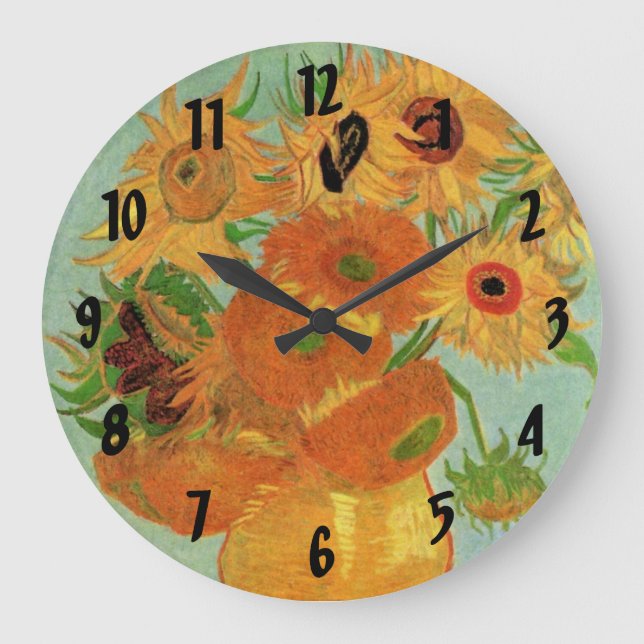 Reloj Redondo Grande Base con doce girasoles de Vincent van Gogh (Anverso)
