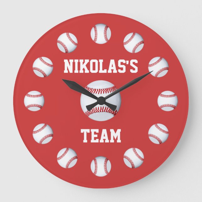 Reloj Redondo Grande Baseball Custom Clock Personalized Name Location (Anverso)