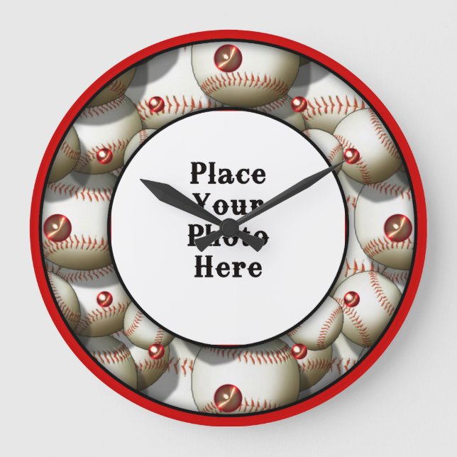 Reloj Redondo Grande Baseballs Your Photo Wall Clock (Anverso)