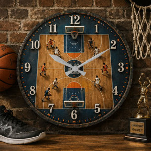 Reloj Redondo Grande Basketball Court Player Coach & Athlete Gift
