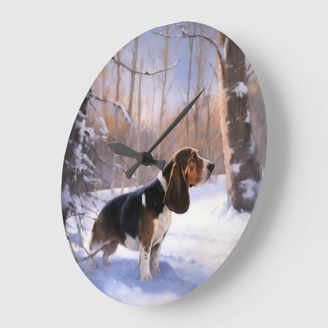 Reloj Redondo Grande Basset Hound Let It Snow Navidades (Ángulo)