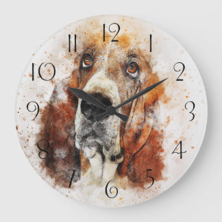 Reloj Redondo Grande Basset hound watercolor painting