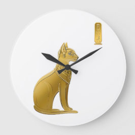 Reloj Redondo Grande Bastet dorado - Gato Diosa Egipcia de Protección