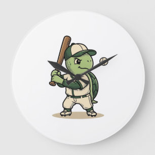 Reloj Redondo Grande Bateador de béisbol de tortuga linda arte vectoria