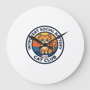 Reloj Redondo Grande Batería Social de Introvertido Gato Diseño de Gati