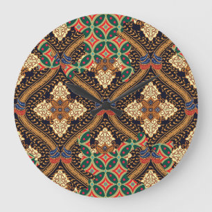 Reloj Redondo Grande Batik indonesio basado en plantas: Patrones distin