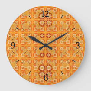 Reloj Redondo Grande Batik tribal - tonos ámbar y marrón