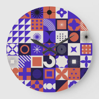 Reloj Redondo Grande Bauhaus Moderno: Patrón Geométrico Negrita.