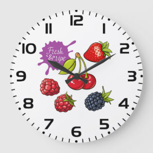 Reloj Redondo Grande Bayas rojas frescas y cerezas