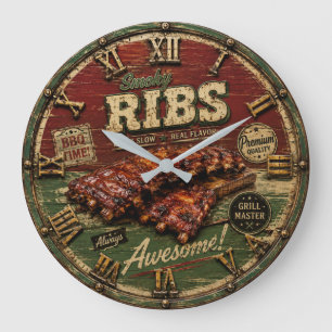 Reloj Redondo Grande BBQ Ribs Smokehouse Barbecue  Grill Master Gift