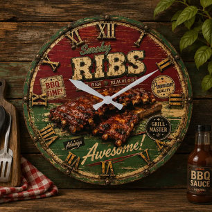 Reloj Redondo Grande BBQ Ribs Smokehouse Barbecue Grill Master Gift