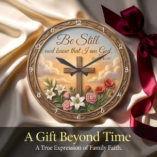 Reloj Redondo Grande Be Still Psalm Scripture Floral