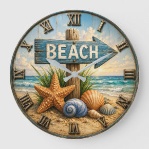 Reloj Redondo Grande Beach Direction Sign Coastal Beach House Nautical