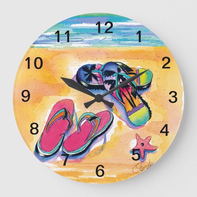 Reloj Redondo Grande Beach Flip-flops wall clock (Anverso)