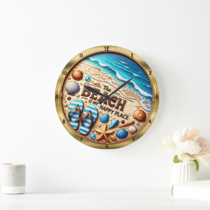 Reloj Redondo Grande Beach Happy Place Seashell