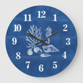 Reloj Redondo Grande Beach House Coral Seahors Ocean Blue Large Clock