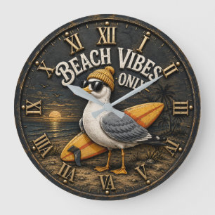 Reloj Redondo Grande Beach Vibes Only Seagull Coastal Surf Decor