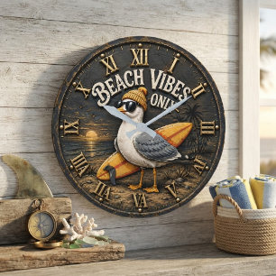 Reloj Redondo Grande Beach Vibes Only Seagull Coastal Surf Decor