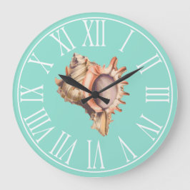 Reloj Redondo Grande Beachy Conch Shell & Sea Glass Green