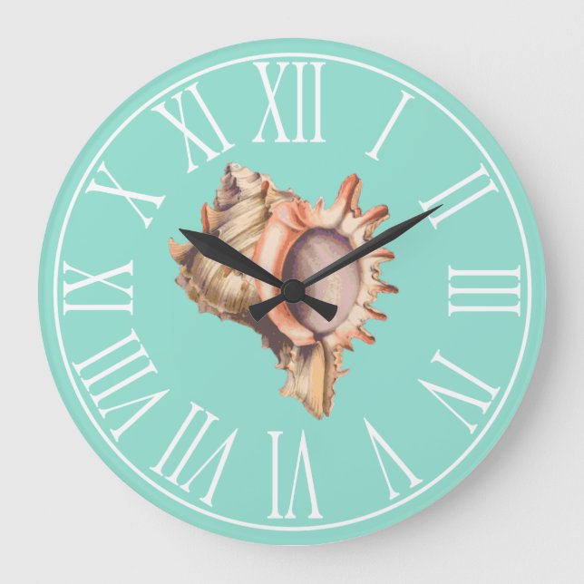 Reloj Redondo Grande Beachy Conch Shell & Sea Glass Green (Anverso)