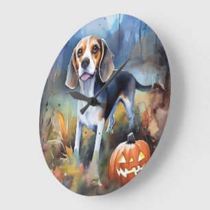 Reloj Redondo Grande Beagle de Halloween con calabazas aterrador
